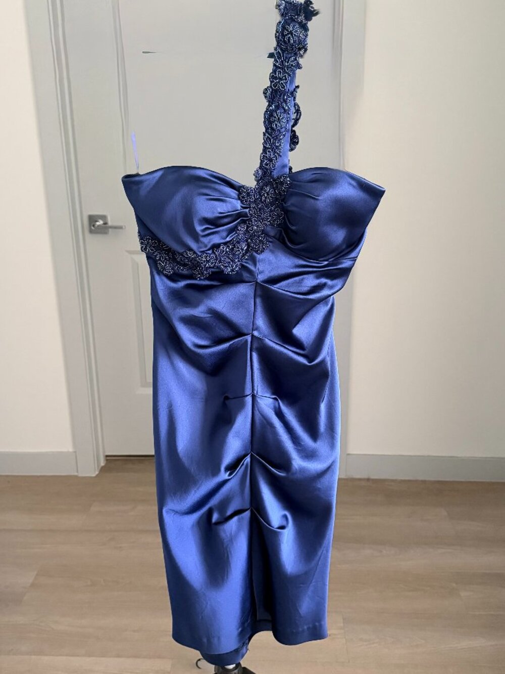 Vtg Cache Y2K Blue Satin One Shoulder Cocktail Dress Fairycore Whimsigoth Sz 12